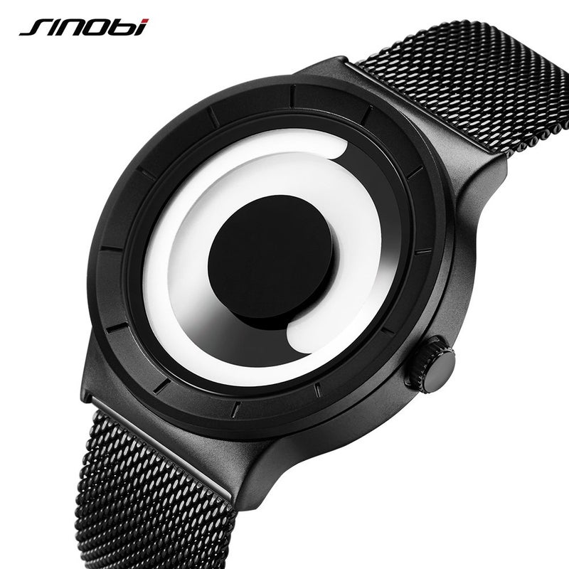 SINOBI Business Watches Men Fashion Creative Original Design Watch Men Steel Mesh Men's Watch Clock Relogio Masculino Unique Wristwatch(Black White) - Image 2